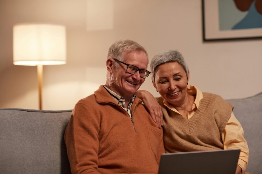 Smiling couple showing peace, gratitude, and happiness in daily life