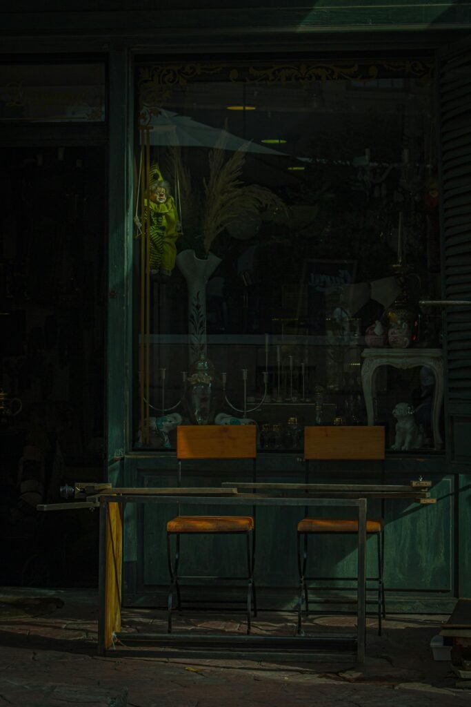 Mystery story evidence vintage display case in old bookshop